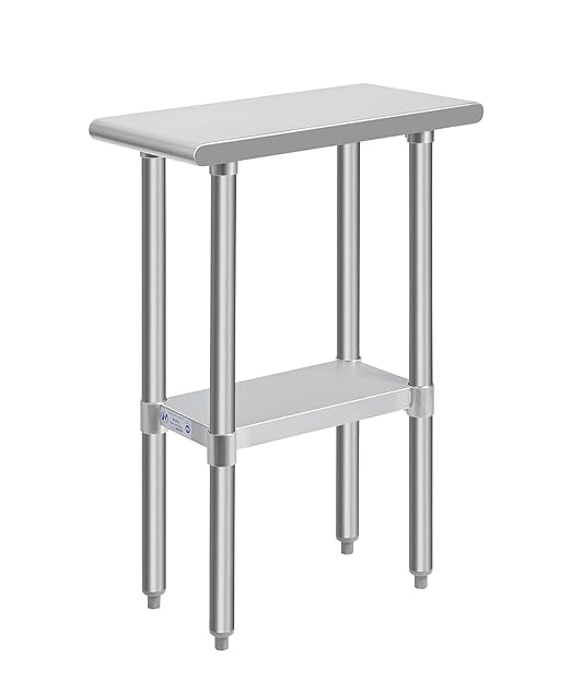 Hally Stainless Steel Table for Prep & Work 24 x 12 Inches, NSF Commercial Heavy Duty Table with Undershelf and Galvanized Legs for Restaurant, Home and Hotel