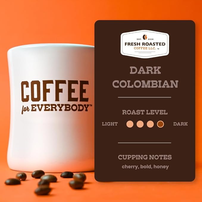 Fresh Roasted Coffee,100% Dark Colombian, 12 oz, Med-Dark Roast, Whole Bean, Kosher