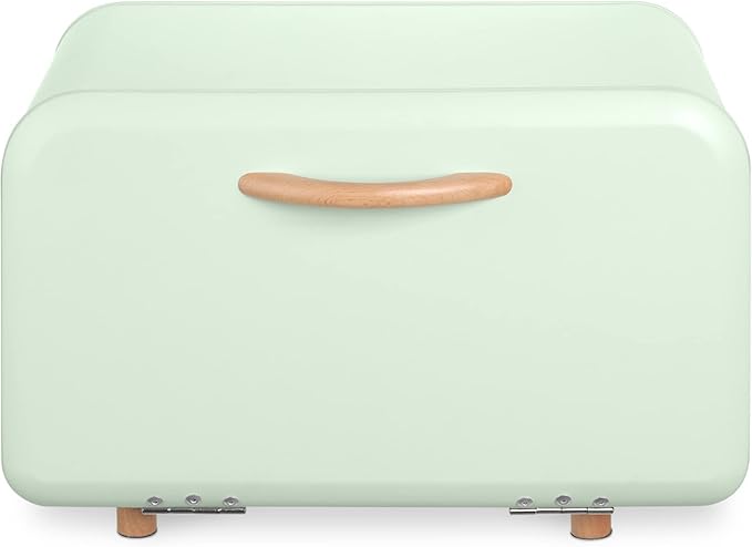 Navaris Bread Box - Metal Bread Bin Storage Tin with Front Opening Drop Down Door for Kitchen Counter or Shelf - Breadbox Container - Mint Green