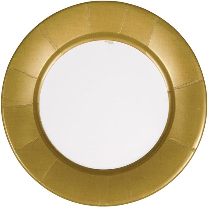 Caspari Linen Border Paper Dinner Plates in Gold - Pack of 8