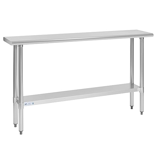 Hally Stainless Steel Table for Prep & Work 14 x 60 Inches, NSF Commercial Heavy Duty Table with Undershelf and Galvanized Legs for Restaurant, Home and Hotel