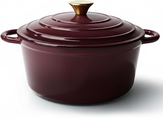 Vintage Style 6 Quart Dutch Oven Pot with Lid, Non Stick Enameled Cast Iron Dutch Oven for Bread Baking, Heavy-Duty, Oven Safe Ceramic Cookware Up to 500째F for Baking, Braising, Stews, Roasting, Fig