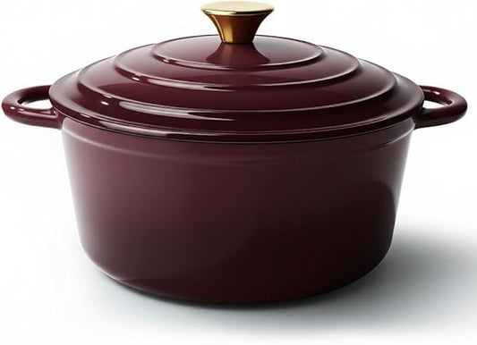 Vintage Style 6 Quart Dutch Oven Pot with Lid, Non Stick Enameled Cast Iron Dutch Oven for Bread Baking, Heavy-Duty, Oven Safe Ceramic Cookware Up to 500째F for Baking, Braising, Stews, Roasting, Fig