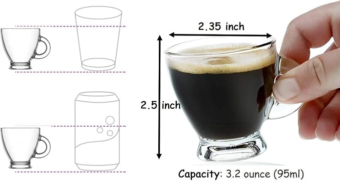 BOHEM'S Espresso Cups, 3.2 oz Small Demitasse Clear Glass Espresso Drinkware, Set of 2, Espresso Shot Glasses, Clear Expresso Coffee Cups, Tazas de Cafe Expreso