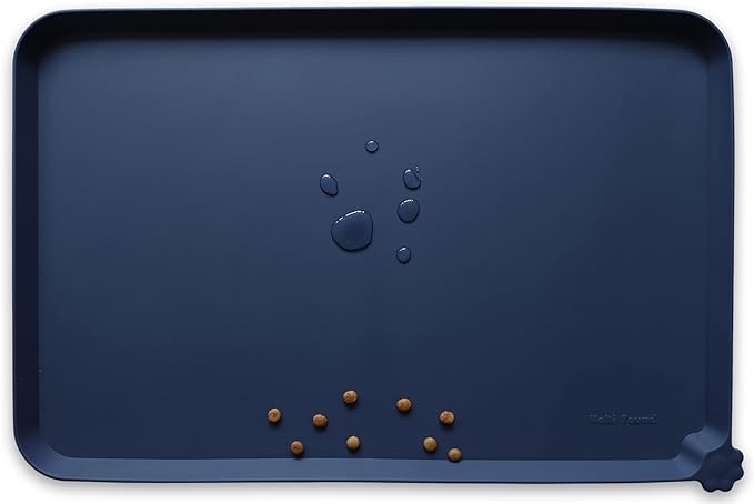 Hoki Found X-Large Silicone Pet Feeding Mats - Non Slip Dog Cat Bowl Mats - Waterproof, Suitable for Carpet - French Navy