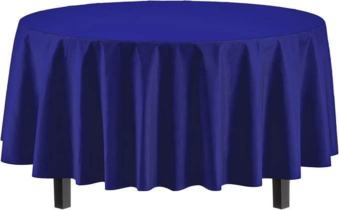 Party Solids Pack Of 6 Premium Plastic Tablecloth 84 Inch Round Plastic Table Cover - Navy