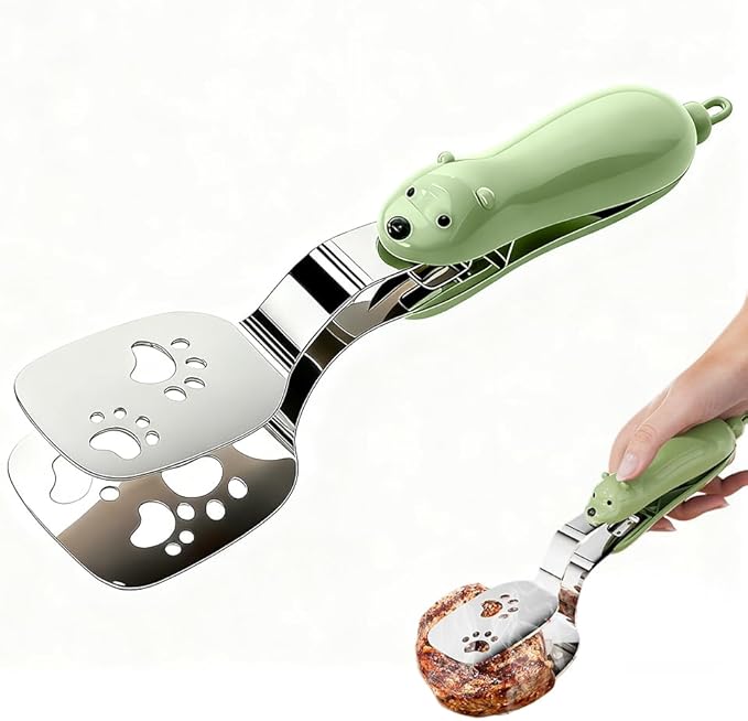 2-in-1 Non-Slip Durable Spatula Tongs,2026 New Kitchen Cooking Tongs Egg Flipper Spatula,Stainless Steel Barbecue Clamp Food Flip Shovel Clip for Steak Fish Bread Pizza,Home Cooking Tool 癤?(Green)