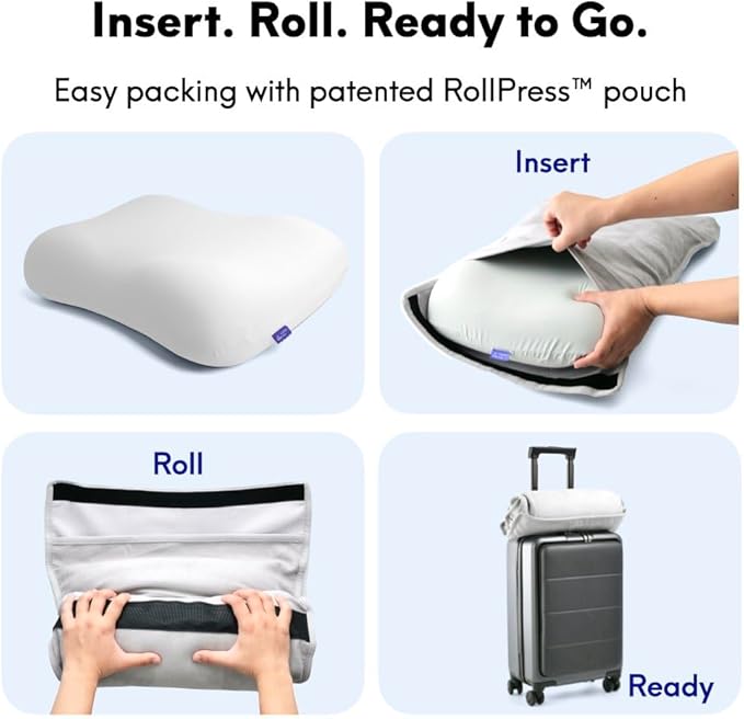 Cushion Lab Travel Deep Sleep Pillow ??Compact Memory Foam Neck Pillow for Sleeping, Portable Pillow for Hotels, Camping, Side & Back Sleepers, On-The-Go ??Calm Grey