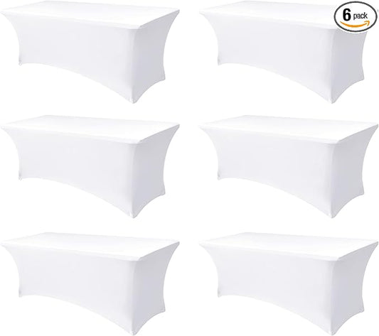 Enjoyidea Spandex Table Cloths for 8 Foot Rectangle Tables-6 Pack Fitted Stretch White Table Covers-Elastic Folding Tablecloths for Party, Vendor Booth Display, Banquet Buffet Event, Craft Trade Show