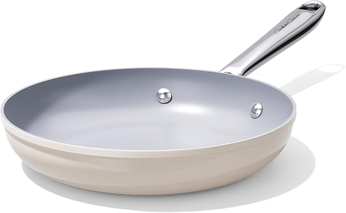 Nonstick Ceramic Frying Pan 8 inch for All Cooktops, Healthy Non Toxic Egg Pan for Easy Flipping, PTFE/PFOA/PFAS Free, Even Heat Distribution Oven Safe up to 500째F, Stay-Cool Handle, Cream