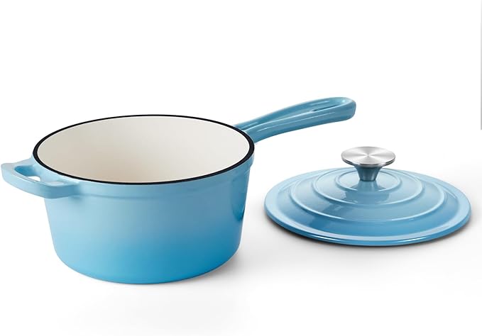 Onader 1 Quart Saucepan, Enameled Cast Iron Sauce Pan Pot, Small Kitchen Pot for Cooking with Lid, Enamel Dutch Oven Nonstick ??Lake Blue
