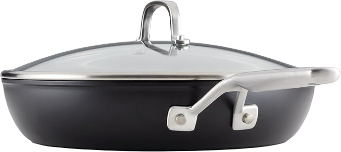 KitchenAid Hard Anodized Induction Nonstick Frying Pan Set With Lid, 3-Piece ??8 & 10 Inch Skillets, Durable, Even Heating, Dishwasher & Oven Safe, Easy-Clean, Matte Black