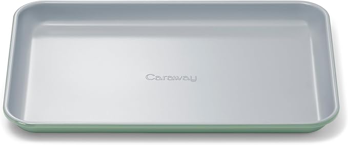 Caraway Nonstick Ceramic Small Baking Sheet (9x13?? ??Non-Toxic, PTFE & PFOA Free ??Oven Safe ??Aluminized Steel Core ??Mini Sheet Pan for Baking, Roasting & More - Sage