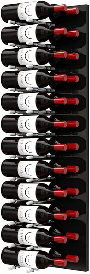 Ultra Wine Racks Fusion Wine Wall Label-Out (4 Foot, Double Deep, Black Acrylic, Satin Aluminum Peg) ??Modular Wine Rack for 24 Bottles, Easy Installation for Home Bar or Wine Cellar