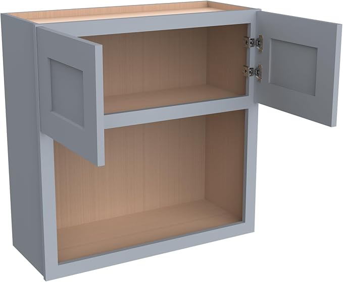 Solid Wood RTA Wall Microwave Cabinet with Open Shelves ??Shaker Style, Space-Saving Kitchen Pantry Storage, Durable and Versatile Wall-Mounted Organizer (SK-Grey, 30" W x 24" D x 30" H)