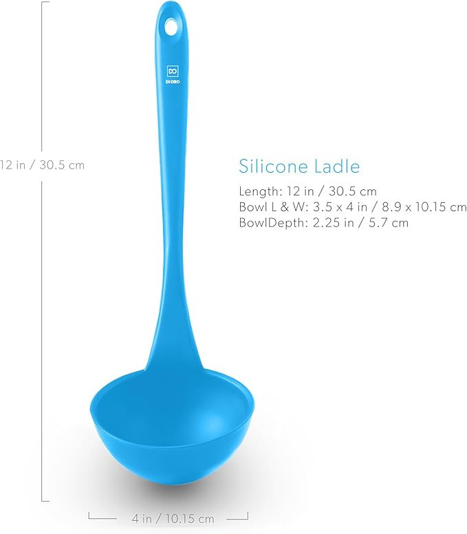 DI ORO Silicone Ladle ??Soup Ladle for Cooking & Serving Heat-Resistant - Large Kitchen Soup Ladle Nonstick Cookware Safe - Soup Serving Spoon with Wide Bowl - Silicone Utensil Dishwasher Safe (Blue)