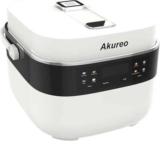 3L Smart Rice Cooker, 6-Cup Uncooked, Fuzzy Logic, Stainless steel spherical inner pot with non-stick ceramic glaze coating, Keep Warm, Cream White