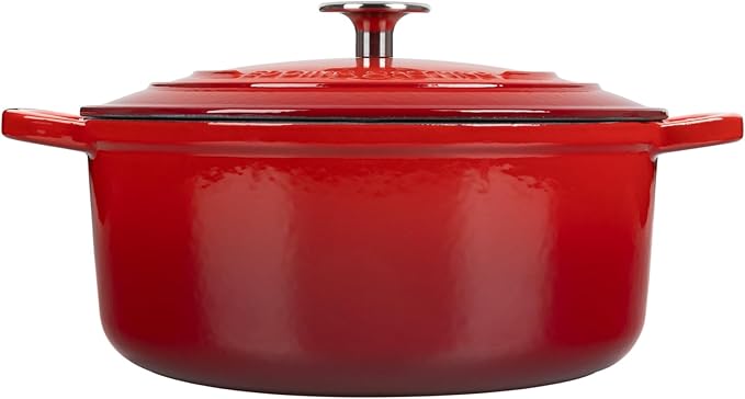 Enameled Cast Iron Dutch Oven Pot with Lid, 7 Quart, Round Dutch Ovens, Bread Oven Dual Handles, for Bread Baking, Oven Safe up to 500째F, Red
