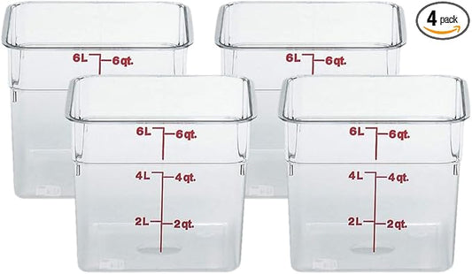 Cambro 6SFSCW135 Camsquare Food Container, 6-Quart, Polycarbonate, Clear, NSF(only container) (Pack of 4)