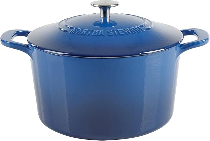 MARTHA STEWART Gatwick 7-Quart Enamel Cast Iron Dutch Oven Pot with Lid ??Classic Blue ??Durable Heavy-Duty Dutch Oven for Slow Cooking, Braising & Baking