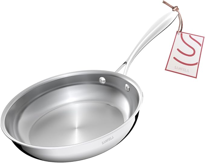9.5 Inch Stainless Steel Frying Pan, 5-Ply Stainless Steel Pan, Dishwasher and Oven Safe, Induction Pan, Even Heat Distribution