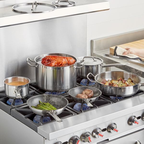 SS1 Series 10-Piece Induction Ready Stainless Steel Cookware Set, Silver, 21/22 Gauge with Aluminum Core, 2-12 Qt Capacity, NSF Listed, Includes Sauce Pans, Fry Pans, Stock Pot