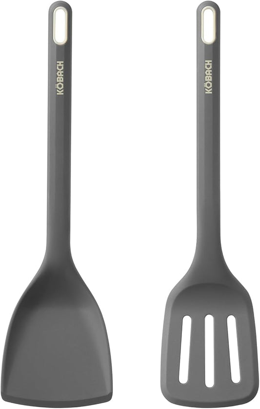 2 Pack Silicone Spatula, Heat Resistant 600째F Silicone Spatulas Set,Turner & Slotted Spatula for Non Stick Frying Pan, Food Grade Kitchen Utensils set for Flipping, Stir-Fry, Cooking & Baking
