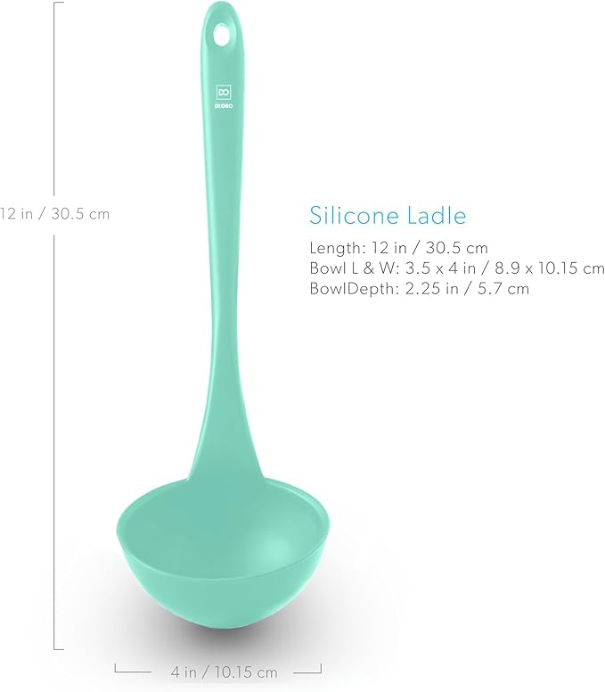 DI ORO Silicone Ladle ??Soup Ladle for Cooking & Serving Heat-Resistant - Large Kitchen Soup Ladle Nonstick Cookware Safe - Soup Serving Spoon with Wide Bowl - Silicone Utensil Dishwasher Safe (Mint)