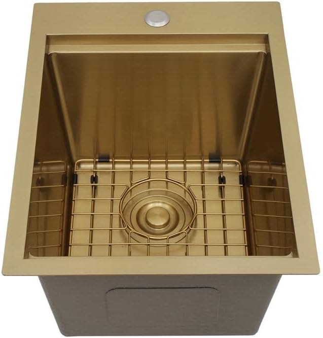 STARSTAR Workstation Ledge Top Mount/Drop-in Gold 304 Matte Stainless Steel Single Bowl For Kitchen,Yard, Office, Bar, Laundry Sink (15 x 20 x 10)