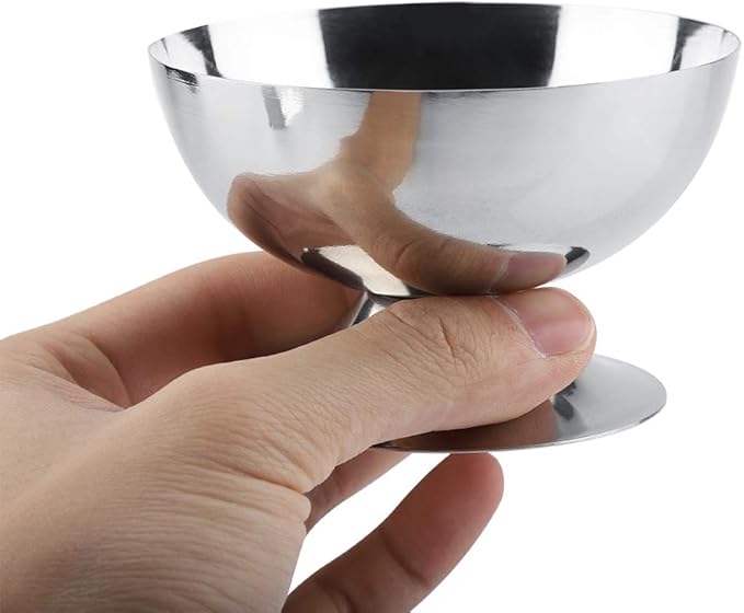 Hapivida Ice Cream Cup, 7oz/200ml Stainless Steel Serving Dessert Bowls Silver Ice Cream Dish Sauce Bowls Footed Yogurt Snack Candy Cups for Salad Fruit Pudding