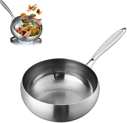 Titanium Hammered Pan with Lid, Thickened Multi-Layer Stock Pot, Titanium Wok Pan, Scratch-Resistant Non Stick Titanium Frying Pans, Even Heating for Cooking,9.44in