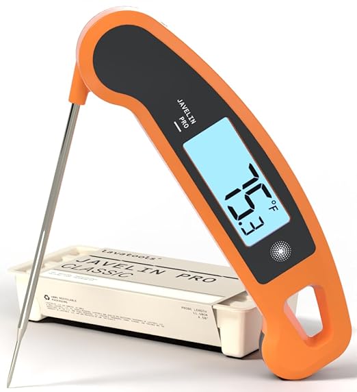 Lavatools Javelin짰 PRO Duo Ultra-Fast 2-Second Professional Digital Instant Read Meat Thermometer for Grill and Cooking, Auto-Rotating Backlit Display, IP65 Water Resistant, NSF Certified ??Tangerine