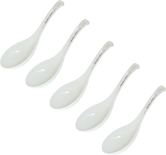 Kitchen 8.5" Soup Spoons, Set of 5, Cooking Utensils, Melamine Soup Spoons, White