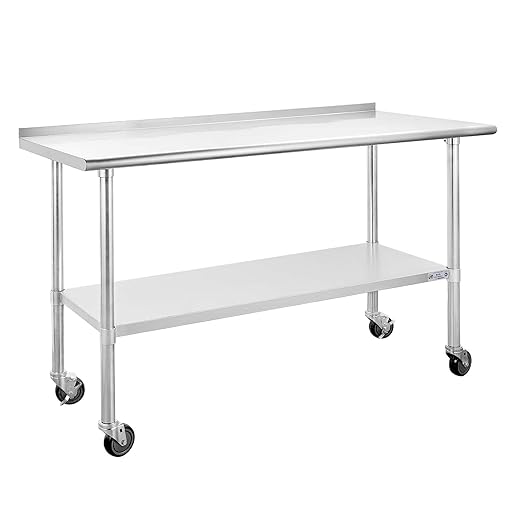 Hally Stainless Steel Table for Prep & Work 24 x 60 Inches with Caster Wheels, NSF Commercial Heavy Duty Table with Undershelf and Backsplash for Restaurant, Home and Hotel