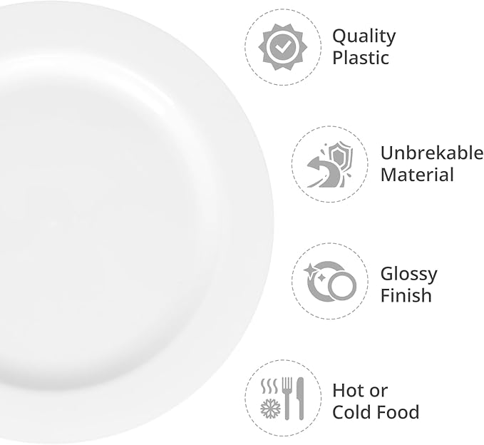 100 Pack White Plastic Plates Disposable, 10.25" & 7.5" Heavy Duty Shatterproof Plates for Large Party, Wedding, Catering (50 Large & 50 Small)
