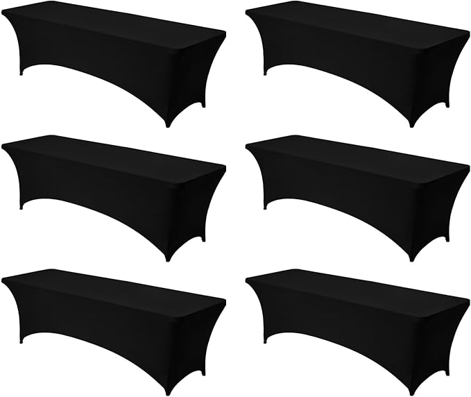 VEVOR 6 Pack Table Cloth for 8FT Rectangular Fitted Events, Wrinkle-Resistant Stretch Black Table Covers, Washable Spandex Tablecloth Protector, for Party, Wedding, Cocktail, Banquet, Festival