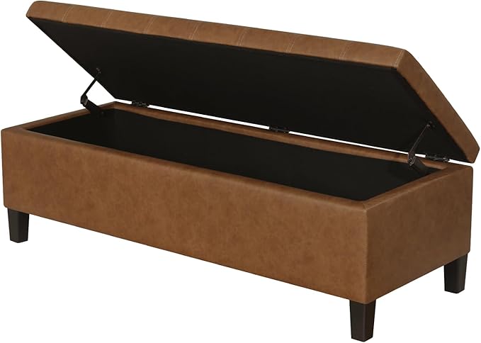 DECO DE VILLE Ottoman with Storage, 51 Inch Large Ottomans Storage Bench,Faux Leather Upholstered End of Bed Bench with Hinged Lid, Long Foot Rest Stool for Living Room Bedroom, Vintage Golden Brown