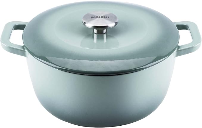 Enamel Cast Iron Dutch Oven with Lid,Dual Handles,Heavy-Duty Cookware for Sourdough Bread Baking,Braising,Stews,Roasting,Oven Safe up to 500째 F,5.5QT,green