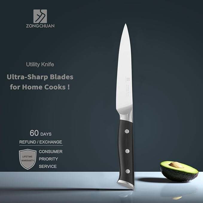 5 Inch Utility Knife Home Cooking Chef Gifts for Women Men: Small Sharp Kitchen Knife Ultra-Smooth Cutting Experience,All-Around Performance 50Cr15Mov Stainless Steel,Ergonomic Black Handle