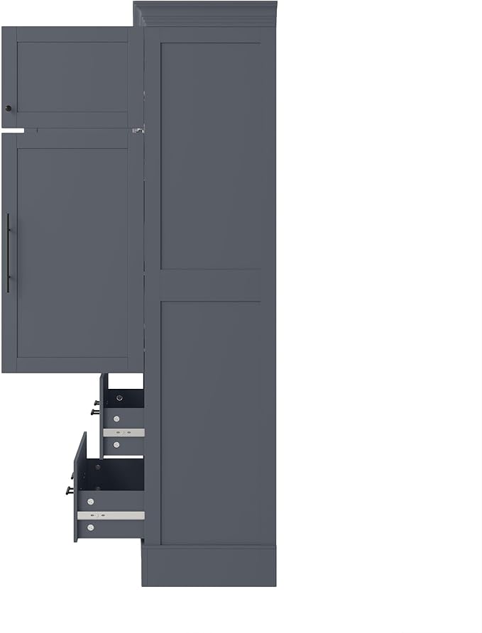 Merax 72.6" Farmhouse Kitchen Pantry Cabinet with Pull-Out Trays & Drawers, Freestanding Pantry with Cake Pan Storage, 4-Door Shaker Style Storage Cabinet, 40" L x 18" W, Grey