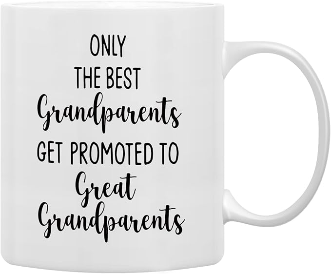 QASHWEY Only The Best Grandparents Get Promoted to Great Grandparents Coffee Mugs Mug, Mother's Father's Day Gifts for GreatGrandparents,GreatGrandparent Double Side Printed Ceramic Mug Cup 11 Ounce