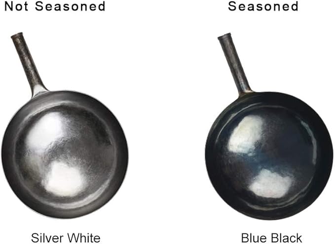 ?삡툒??ZhenSanHuan Chinese Hand Hammered Iron Woks and Stir Fry Pans, Non-stick, No Coating, Carbon Steel Pow (32CM, Silver - Not Seasoned)