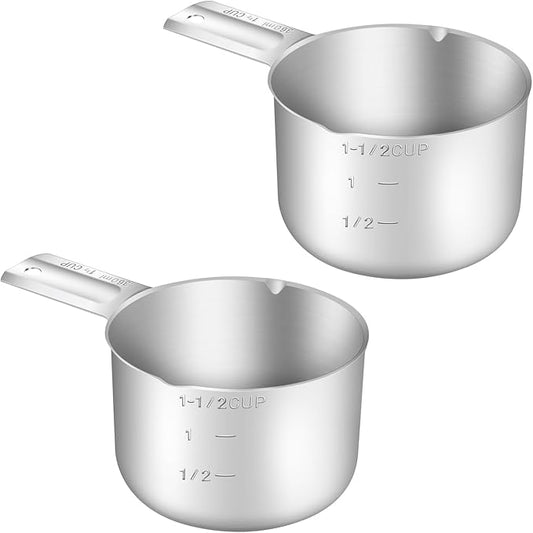 BERYLER 2PCS 1-1/2Cup (360ml, 12oz) Single Measuring Cup, Stainless Steel Measure Scoop, Metric and US Measurement, Dishwasher Safe