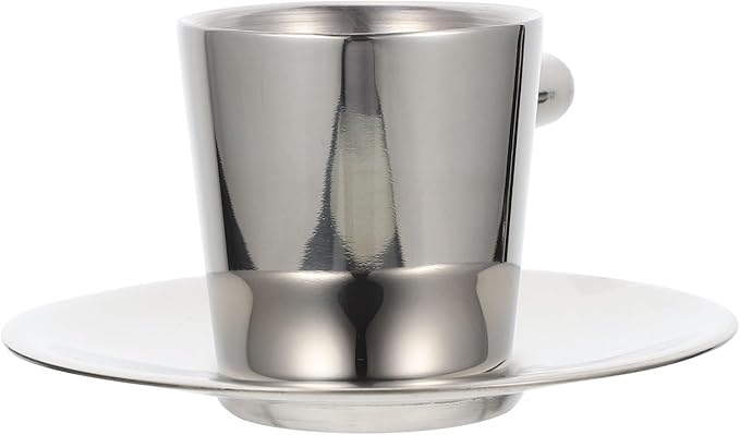 Double Layer Stainless Steel Espresso Coffee Cup and Saucer Set 80Ml Compact Tea Cup for Afternoon Tea and Milk with Heat Insulation, Sturdy Metal Drinkware Kit