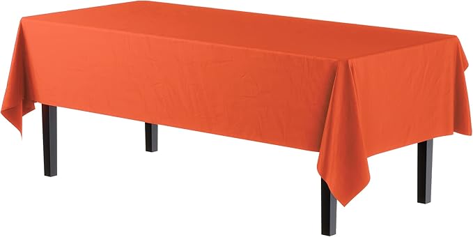Exquisite Party Solids 6-Pack Premium Plastic Tablecloth 54in. x 108in. Rectangle Plastic Table Cover - Orange