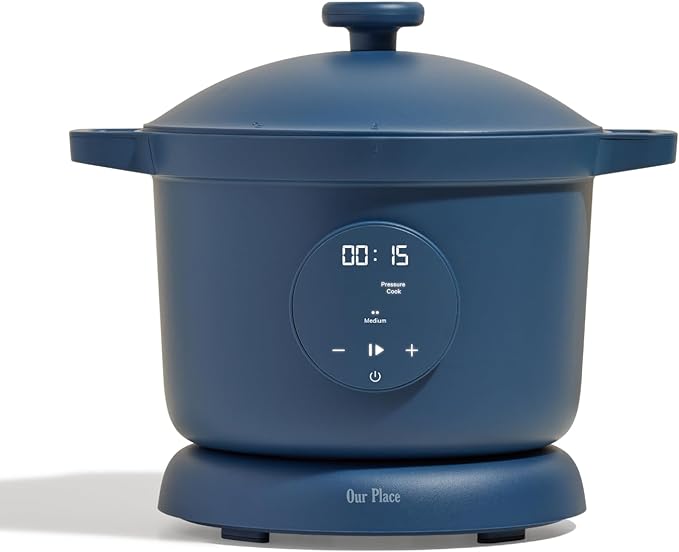 Our Place Dream Cooker | 6 Qt Ceramic Nonstick Multicooker & Pressure Cooker with Touchscreen Controls & Auto Steam Release | 4 Modes: Pressure Cook, Saut챕/Sear, Slow Cook & Warm | Blue Salt