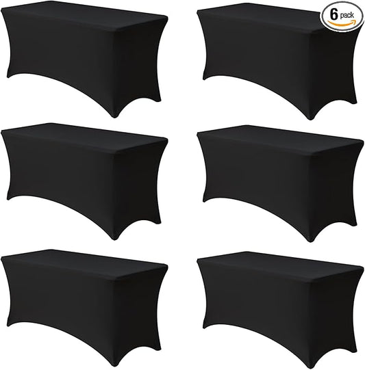 Enjoyidea 4ft Stretch Table Cover Fitted-6 Pack Black Spandex Table Cloths with Elastic-Folding Table Protector for Parties, Vendor Booth Display, Banquet Buffet Event, Graduation, Craft Trade Show