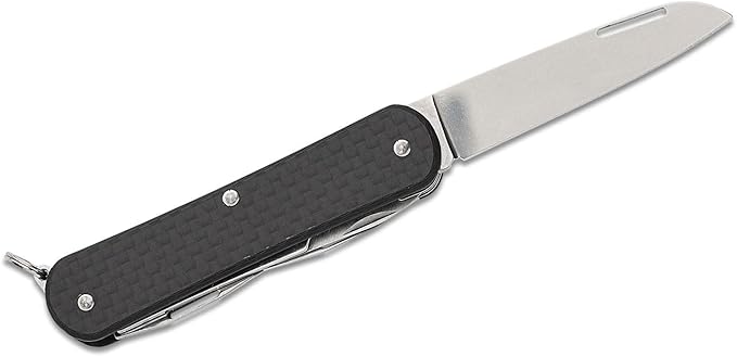 Fox Knives Vulpis FX-VP130-F4 Slipjoint Folding Knife 4-in-1 Multitool 2.17in Blade, Bottle Opener, Can Opener, Flat Head Screwdriver, Scissors - Compact Versatile Pocket Knife (Carbon Fiber)