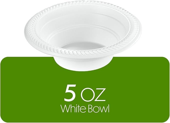 PLASTICPRO 200 PCS White Plastic Bowls 5 oz Premium Quality Light Weight Dishes Disposable Small Plastic Bowls for Dessert Appetizers Soups for Parties Weddings