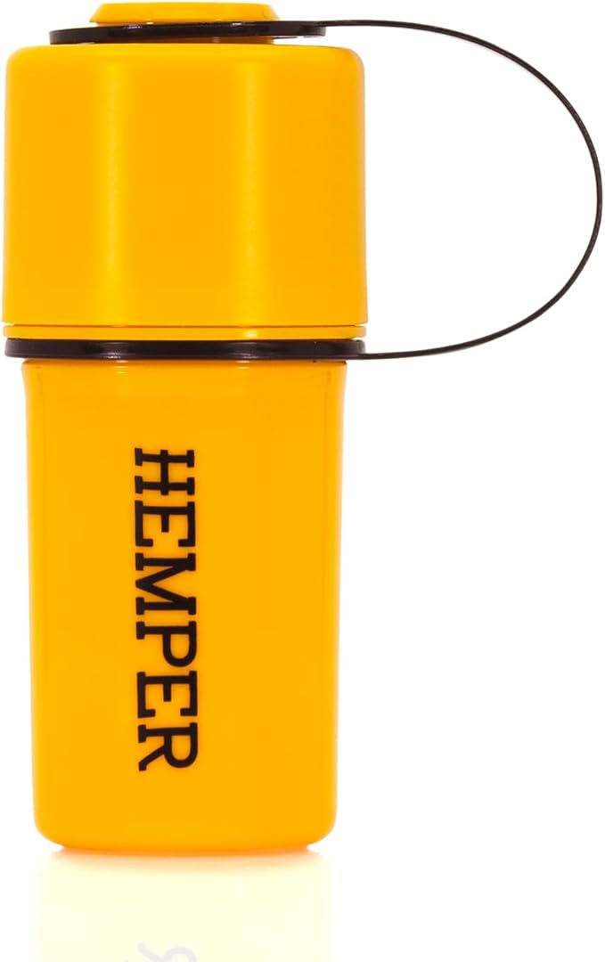 Hemper Keeper 3?멼n?? Herb Grinder with Dual Storage Container - Smell?멠roof, Airtight & Water?멢esistant - Built?멗n Removable Grinder, Dual Compartments for Flower & Ground - (Yellow & Black)